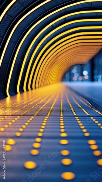 Obraz A perspective view of an illuminated tunnel with a series of glowing lights creating a futuristic and abstract design.