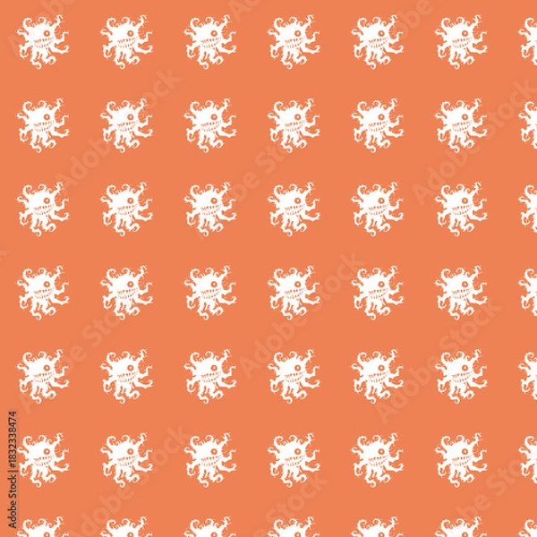 Fototapeta Whimsical Octopus Pattern on Orange Background