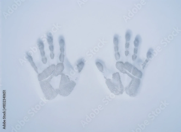 Fototapeta handprints in snow. Handprints imprinted in fresh snow on a winter morning  