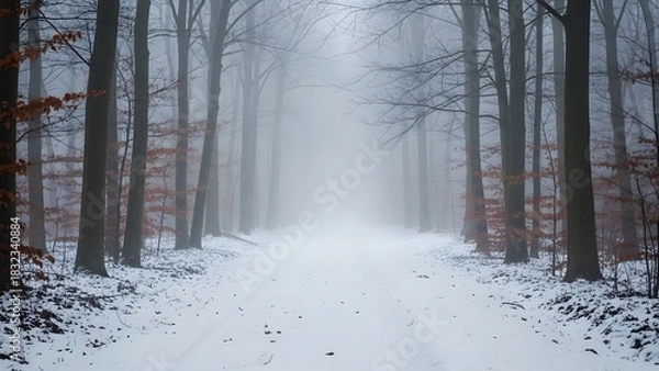 Obraz Winter Forest Path Misty Atmosphere