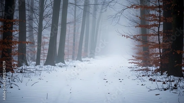 Obraz Winter Forest Path Misty Atmosphere