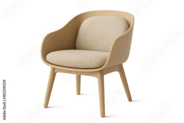 Fototapeta Elegant wooden armchair with soft cushion isolated on transparent background