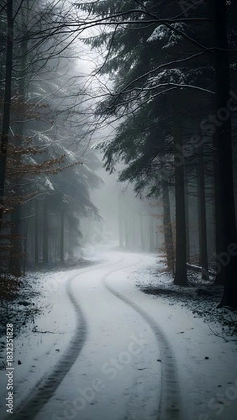 Obraz Winter Forest Path Misty Atmosphere
