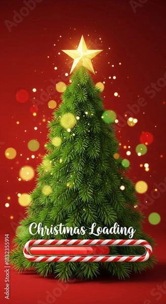 Obraz Christmas tree against a festive red background with a "Christmas Loading" progress bar