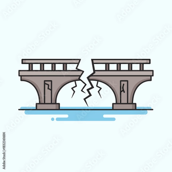 Obraz A simple vector illustration of a broken stone bridge collapsing into the water below.