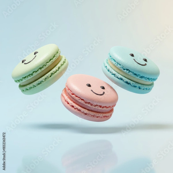 Fototapeta Floating Smiling Macarons Trio