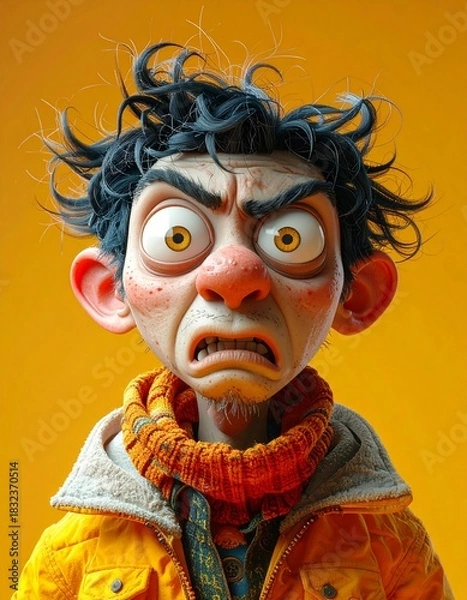 Obraz Dramatic view Solid Overhead 3D presented crazy Render Cartoon Caricatures Wallpaper Cold Terrifying movement, expressions