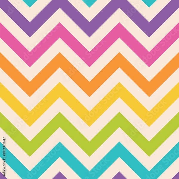 Obraz Colorful Chevron Zigzag Geometric Seamless Pattern on White Background. Vector Illustration.