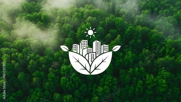 Obraz Green city concept with buildings nestled in lush forest canopy