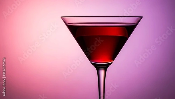 Obraz A single martini glass filled with red liquid against a pink and purple gradient background