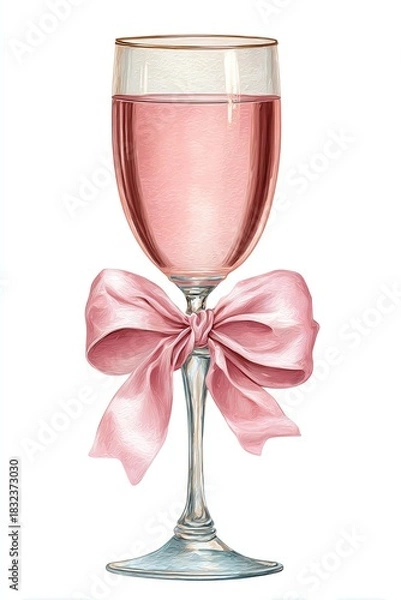 Fototapeta Elegant pink drink in a glass with a bow. Isolated trasparent Png