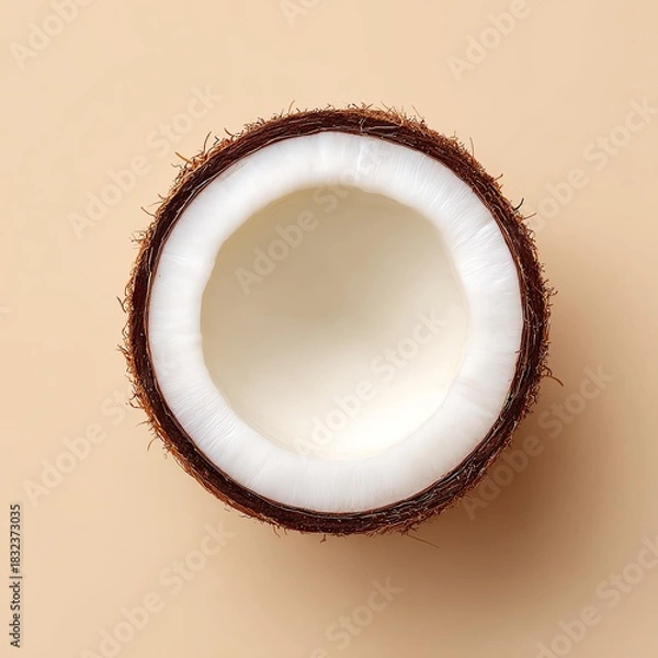 Fototapeta Fresh coconut shell interior on a beige background. Isolated trasparent Png