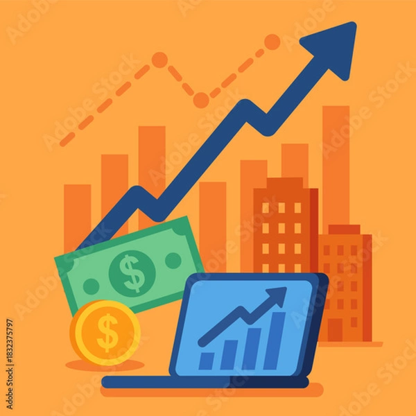 Fototapeta A vector illustration showing revenue growth in a company. 