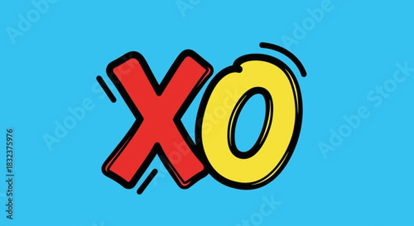 Obraz Cartoonish XO letters on blue background. Red X and yellow O with black outlines.