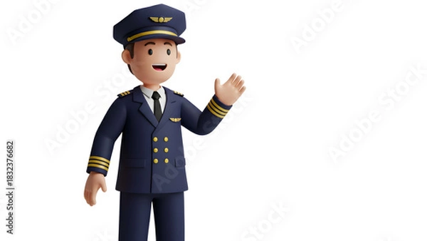 Fototapeta 3D character person wearing pilot uniform clean white background