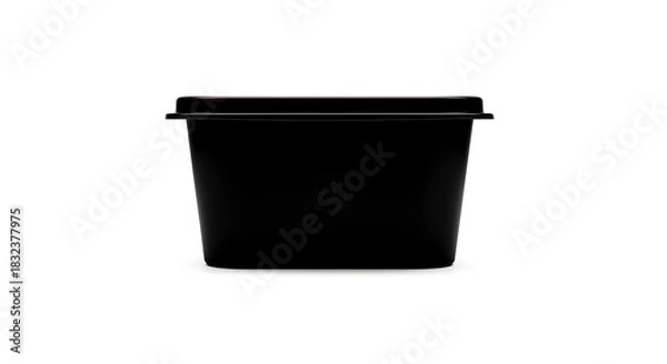 Fototapeta Black plastic rectangular food container with lid isolated on a white background.