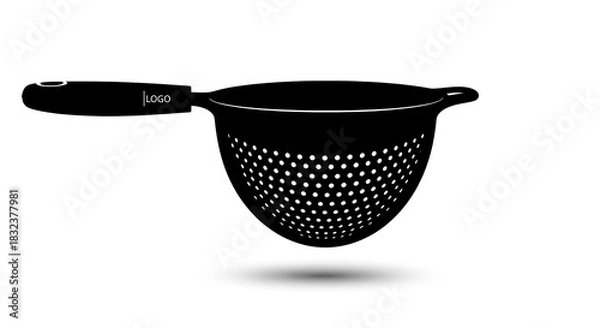 Fototapeta Black Plastic Strainer with Handle on White Background.