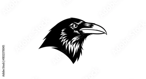 Fototapeta Black Raven Head Silhouette Vector Illustration.