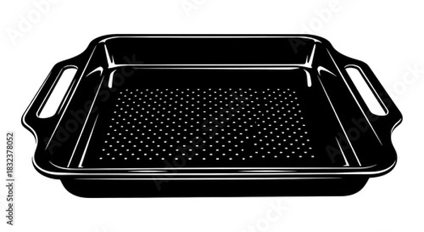 Fototapeta Black Rectangular Baking Pan with Handles and Textured Interior.