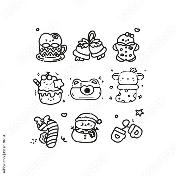 Fototapeta Hand drawn christmas outline icon collection vector