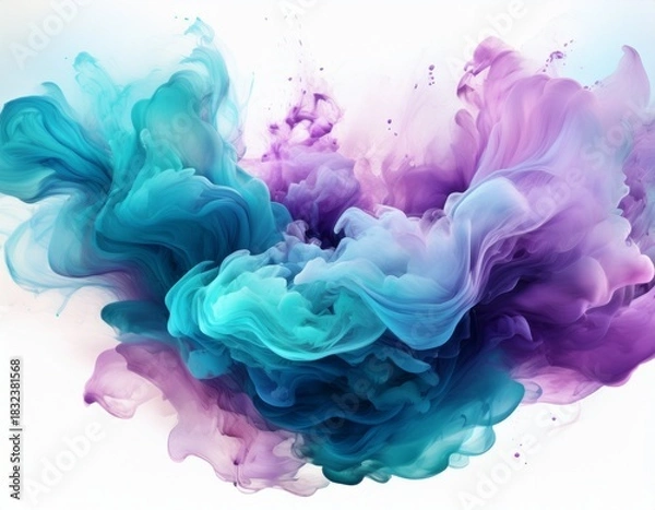 Fototapeta aqua and lavender smoke explosion on white background isolated on a white background
