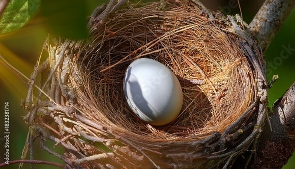 Fototapeta reflected egg of common cuckoo in the nest of marsh warbler