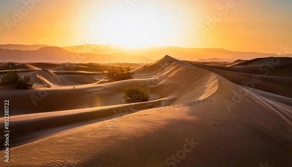 Fototapeta desert landscape at sunrise with soft light and sand dunes