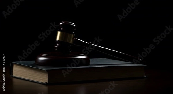 Obraz Law and Justice Gavel Resting on a Legal Book in Dramatic Lighting