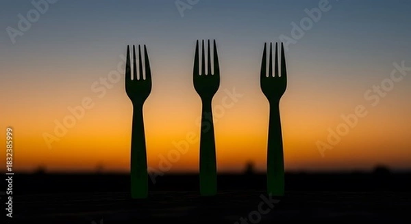 Obraz Forks Silhouetted Against a Vibrant Sunset Sky Backdrop