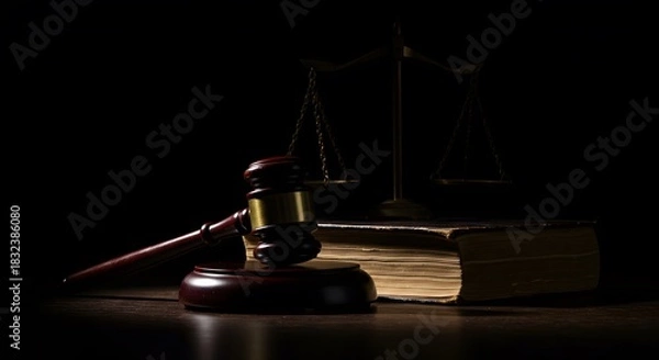 Obraz Gavel, Scales of Justice, and Law Book Still Life