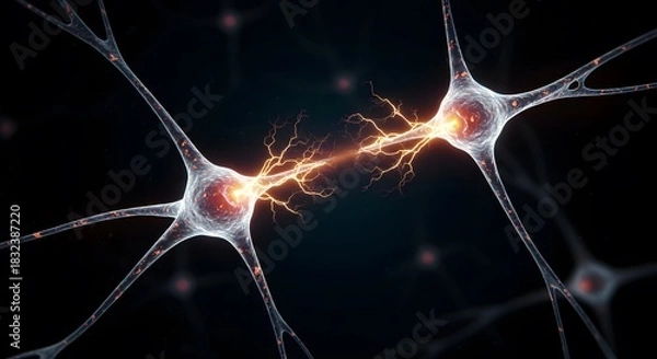 Obraz Neural Synapse Connection with Electric Impulses Illustration