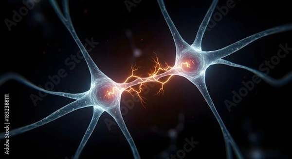 Obraz Neural Synapse Connection with Electrical Activity Illustration