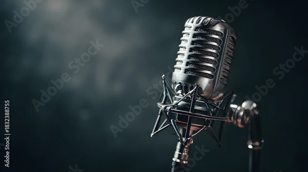 Obraz Vintage microphone on a stand with dramatic lighting creating a moody atmosphere