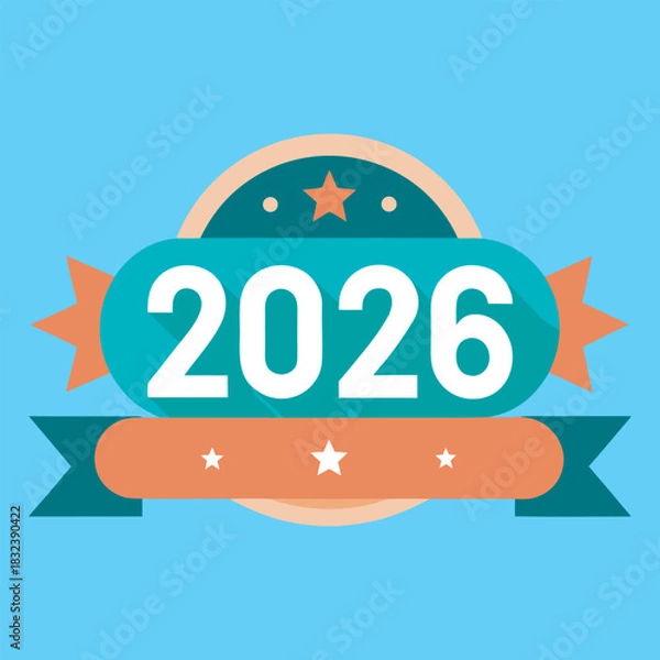 Obraz A clean flat vector 2026 new year text vector art illustration 