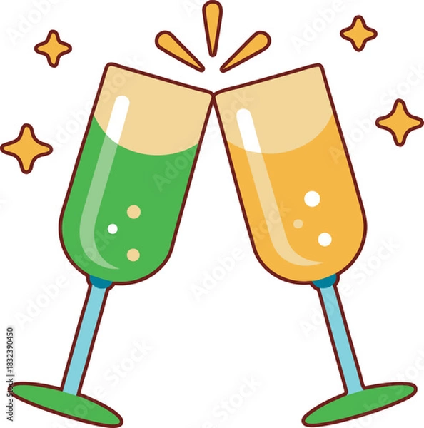Obraz a flat vector illustration of two clinking champagne glasses  4