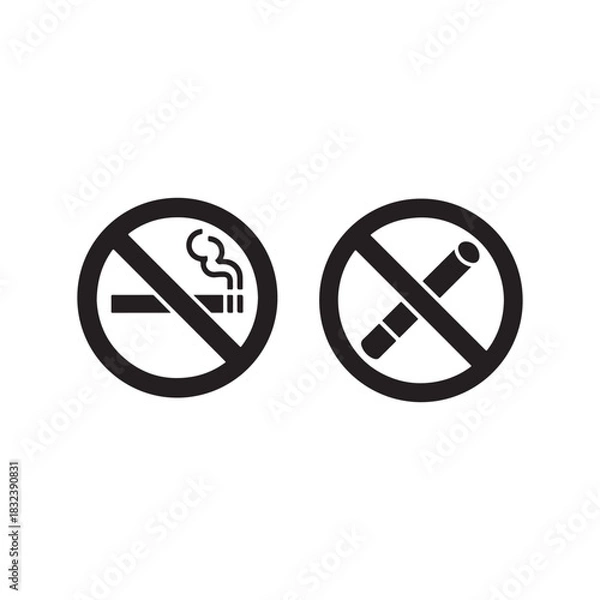 Fototapeta two circular prohibition signs depicting a lit cigarette and a smoking object with a red slash a stark silhouette