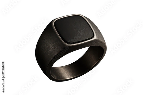 Fototapeta Elegant men's ring with a black onyx stone isolated on transparent background