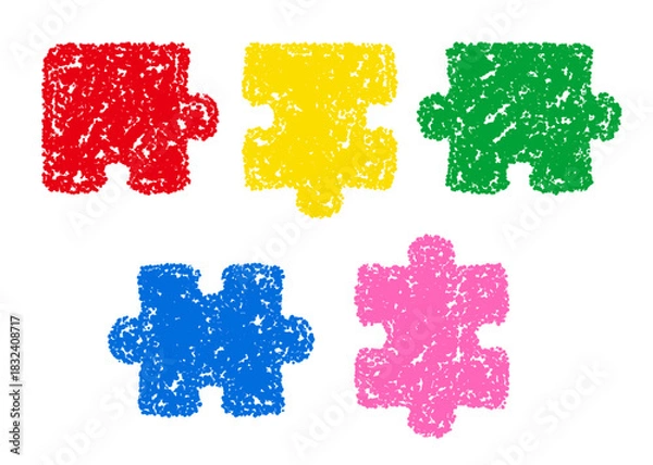 Obraz 手描きのクレヨン素材　装飾　パズルのピース