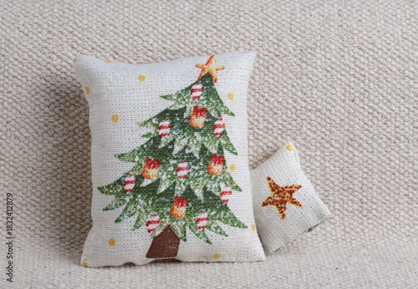 Obraz Christmas tree cushion on sofa