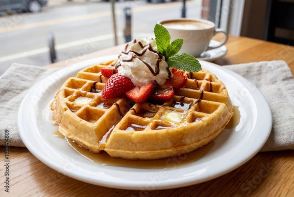 Obraz Breakfast with Belgian waffles