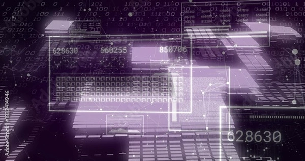 Fototapeta Displaying central translucent panels with keyboard keys in purple data view, showing 628630