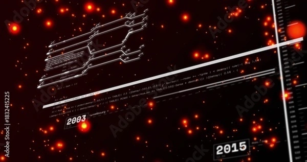 Obraz Showing floating UI in virtual space featuring timeline bar, code strips, flowchart, 2003 or 2015