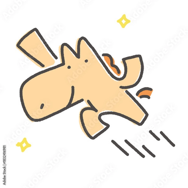 Obraz ガッツポーズしながらジャンプする笑顔の馬キャラクター　成長・努力・チャレンジ