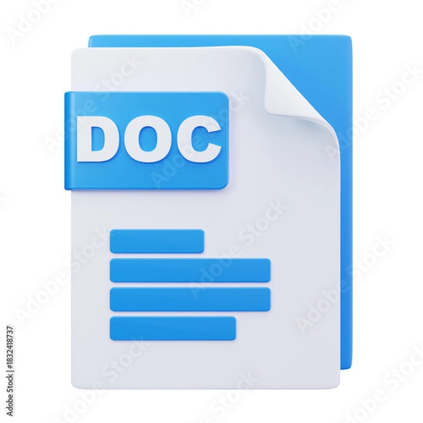 Fototapeta 3D Document DOC File Format Icon