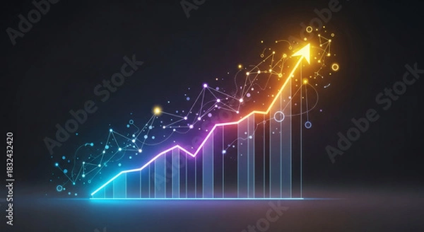 Fototapeta Digital growth concept Abstract visualization of progress and success, with an upward-trending graph, glowing data connections, and future potential.