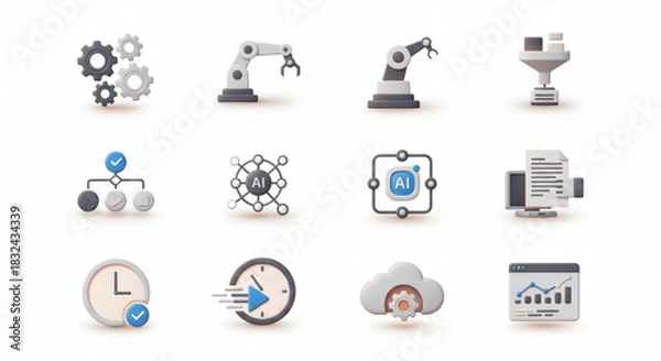 Fototapeta Modern Icon Set for Digital Transformation, Industrial Automation, Artificial Intelligence, and Business Process Optimization Technologies