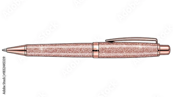 Fototapeta Vector illustration of an elegant rose gold glitter ballpoint pen for writing, on transparent background
