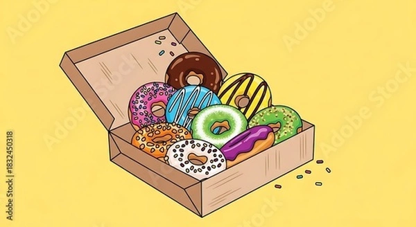 Fototapeta Assortment of Delicious Donuts in a Cardboard Box.