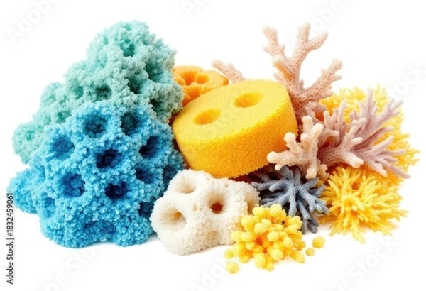Fototapeta Colorful sponge & coral-like objects piled