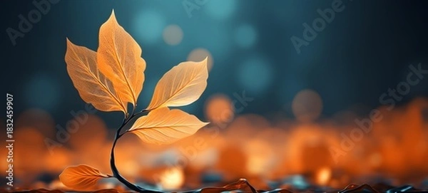 Fototapeta silhouette of orange leaf ,generative AI